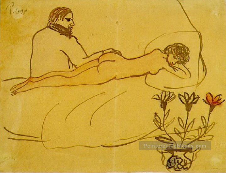 Couche nue et Picasso assis 1902 cubisme Pablo Picasso Peintures à l'huile